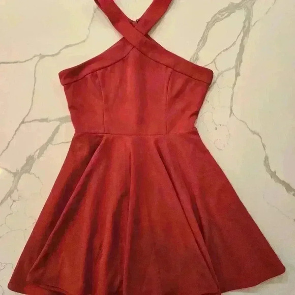Lulus The Way You Look Tonight Skater Halter Dress Red Womens Size Medium - Picture 4 of 10